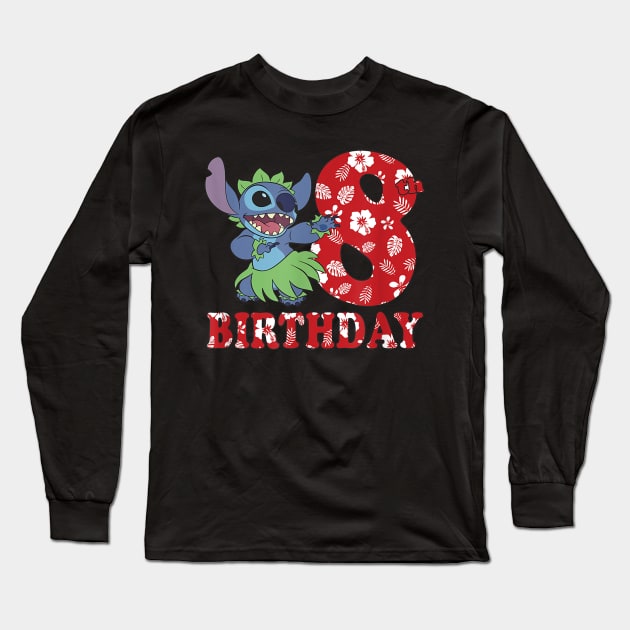 8th Birthday Stitch Hula Dancer Long Sleeve T-Shirt by irelandefelder